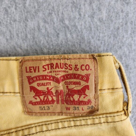 Levis 513 Jeans Mens 31X30 Yellow Distressed Tie Dye Slim Straight Stretch Denim - Picture 7 of 16